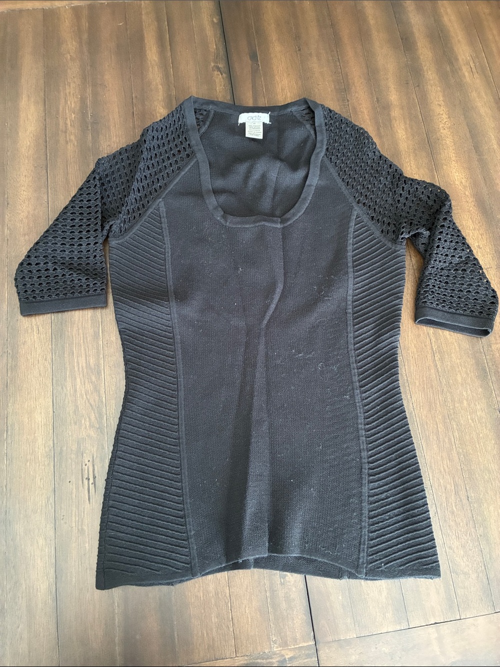 Cache Black Short Sleeve Scoop Neck Knit Top